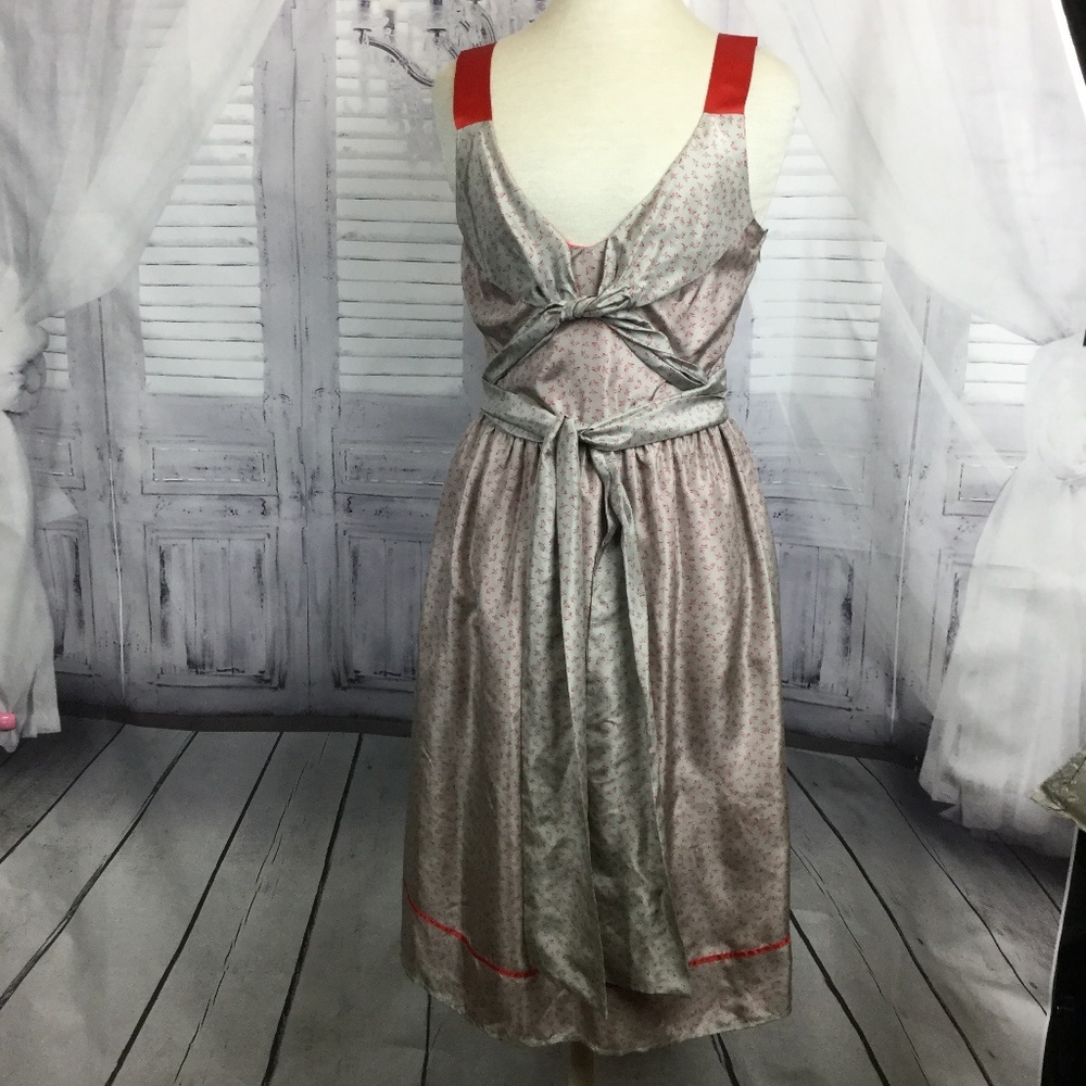 Ruth Silk Dress Gray Red NWT 8